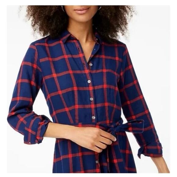 ⭐️ J. Crew Red Blue‎ Plaid 100% Cotton Lightweight Button Down Dress Women's 2 - Picture 2 of 12